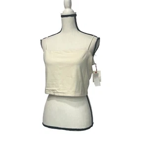 Open Edit Women's Spaghetti Strap Crop Tank Top, Ivory Dove, Sz. L - Picture 1 of 9