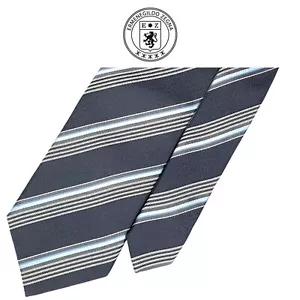 Corbata Ermenegildo Zegna Gris Reciente - 3 Tonos Gris Azul Plata Rayas 100% Seda - Imagen 1 de 12