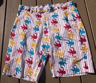Flowgolf Flow Society Barrel of Monkeys Golf Shorts 42 Mens Striped AOP Rainbow - Image 1 of 4