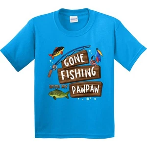 Inktastic Gone Fishing With My Pawpaw Youth T-Shirt Kids Fish Grandpa Grandchild - Picture 1 of 5