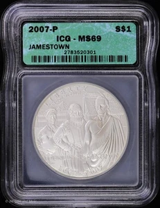 2007-P $1 Jamestown Commem Silver Dollar ICG MS 69 | Uncirculated UNC BU - Picture 1 of 4