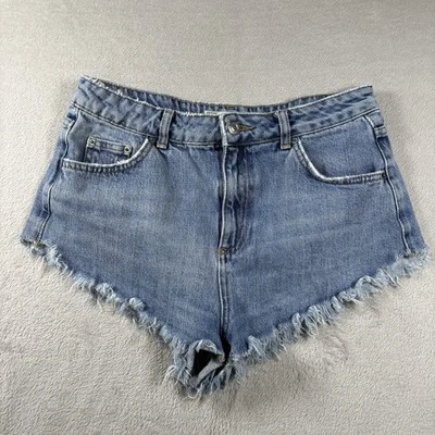 TopShop Pantalones Cortos Mujer Talla 12 Azul Jean Pantalones Cortos Kiri Deshilachado Dobladillo Denim #3441 Foto 1 de 4