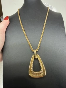 Vintage Monet Chunky Pendant Necklace Modernist Boho Jewelry Gold Signed - Picture 1 of 4