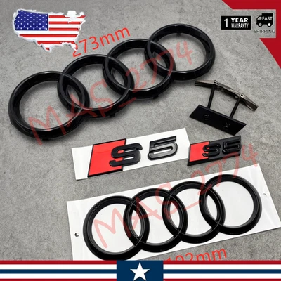 4Pcs Black S5 273mm Front Ring 192mm Rear Ring Grille Emblem Rear Trunk Badge - Image 1 of 4
