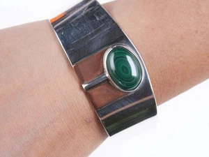 6.75" Vintage Sterling/Copper Malachite Cuff bracelet e - Picture 1 of 9