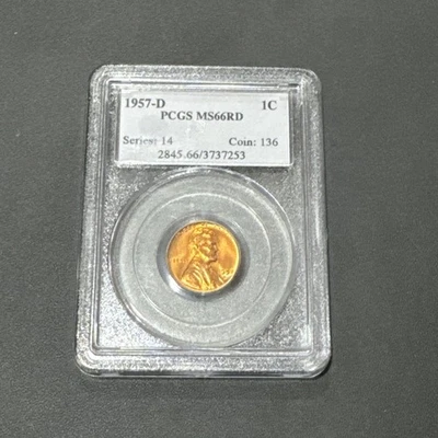 1957-D Lincoln Wheat Cent PCGS MS66RD United States Coin penny certified 1c - Image 1 of 2