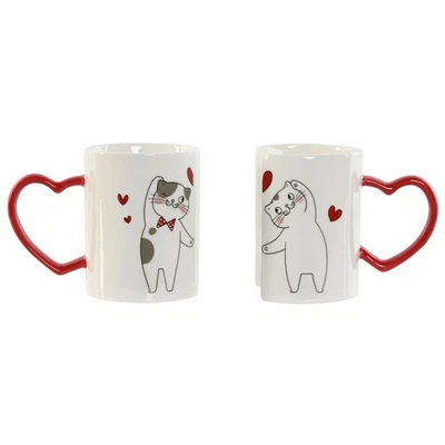 Ensemble de 2 mugs Home ESPRIT Love Blanc Rouge Chats - Photo 1/4