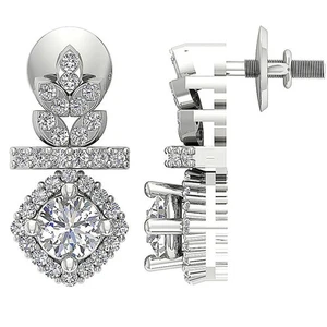 Designer Dangle Stud Earring Lab Grown Round Diamond VS F 0.85 Ct 14K White Gold - Picture 1 of 11