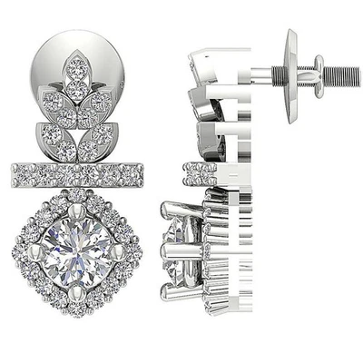 Designer Dangle Stud Earring Lab Grown Round Diamond VS F 0.85 Ct 14K White Gold - Image 1 of 4