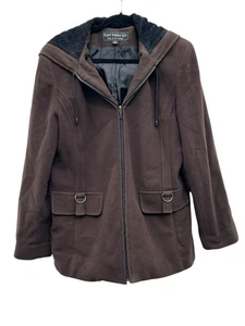 Fleet Street Ltd Wool Blend Full Zip Hooded Coat Women’s Size X-Large Brown - Picture 1 of 12