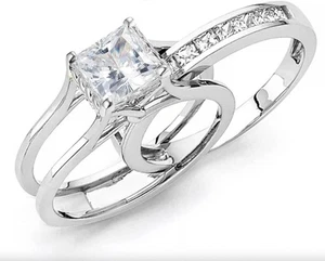 Juego de 2 anillos de plata 925 enchapados en oro blanco princesa diamante creado de 2 quilates - Imagen 1 de 5