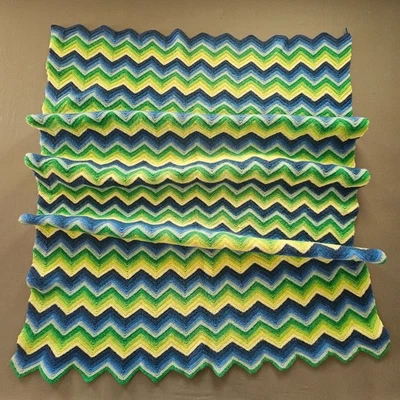 Vintage Handmade Crochet Afghan Throw Blanket Chevron Pattern 70s 80s 36” X 47” - Image 1 of 4