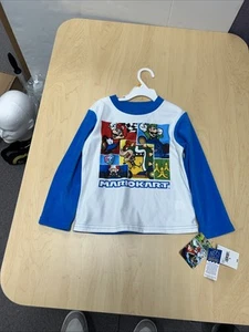 Super Mario Bros Mario Kart Boys Pajama Shirt White & Blue Nintendo Size 6 - Picture 1 of 7