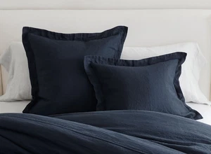 Pottery Barn Belgische Flachs Leinen Euro Sham Midnight 2er Set - Bild 1 von 4