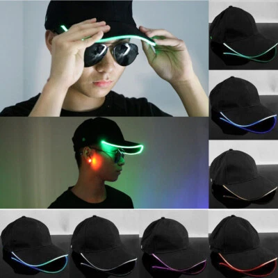 EL Wire LED Glowing Hat Adjustable Flashing Party Hip-Hop Dance Golf Baseball LM - Image 1 of 4