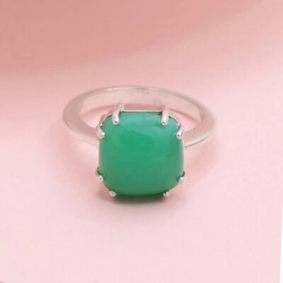 Anello Nuziale In Onice Verde A Cuscino Naturale In Argento Sterlingo 925 - Immagine 1 di 4