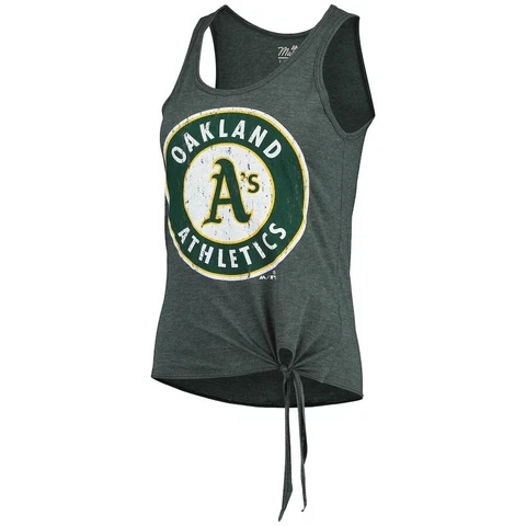 Women's Majestic Threads Green Oakland Athletics Scoop Neck Racerback Side Tie Cover