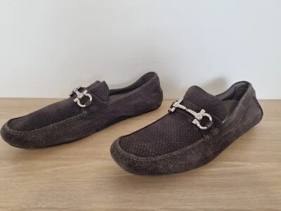 Salvatore Ferragamo 'Parigi' Brown Pattern Suede Loafer D Men's US 13 - Image 1 of 4