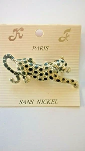 GUEPARD BROCHE METAL ARGENTE ET NOIR - Picture 1 of 1