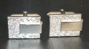 Swank Silber Ton Manschettenknöpfe Rechteck Geometrische Textur Set - Bild 1 von 6