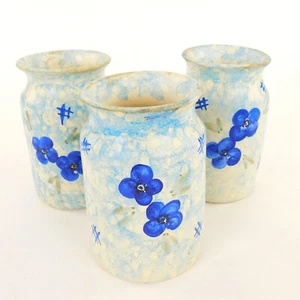 VALLAURIS Vases Crocks Handpainted Blue Poppies 6 1/2" Tall 3" Diameter - Picture 1 of 10