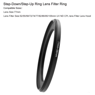 77mm-52/55/67/72/74/77/82/86/95/105mm Step-Down/Step-Up Ring Lens Filter Ring - Image 1 of 4