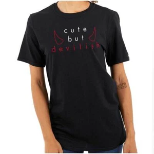 Funny Halloween Cute But Devilish Sarcasm Womens Graphic Crewneck T Shirt Tee - Picture 1 of 7