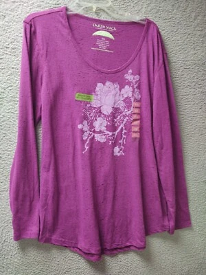 Earth Yoga Sustainable Organic Shirt Women 2XL Purple Floral Blouse Top NWT 0520 - Image 1 of 4