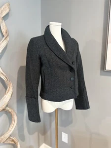 Proenza Schouler kurze Motorradjacke grau Wolle Reißverschluss Größe 2 Small - Bild 1 von 8