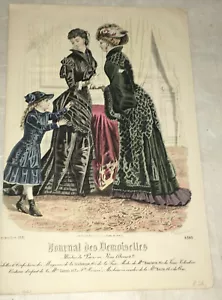 Hermoso estampado de moda coloreado a mano para damas Journal des Demoiselles París 1881 - Imagen 1 de 2