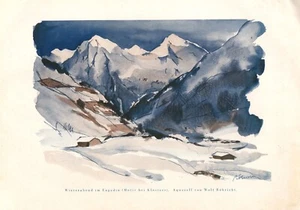 Winterabend im Engadin XL Kunstdruck 1928 von Wolf Röhricht Berge Schweiz - Bild 1 von 1