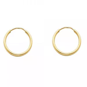 14k Gelbgold Einfach Poliert Endlos Kleine Reifen Ohrringe 1,5 mm Aretes de Oro