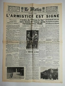 N762 La Une Du Journal Le Matin 23 June 1940 the armistice is signed - Picture 1 of 2