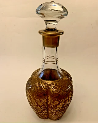 Antique Glass Decanter Heavily Gilded IN Gold With Bird And Floral. - Image 1 of 4