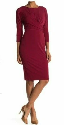 London Times Womens Red Wine Elbow Sleeve Jersey Knit Sheath Dress Sz 4 NEW - Image 1 of 4
