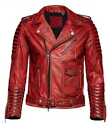 Men’s Motorcycle Vintage Cafe Racer Distressed Red Quilted Biker Leather Jacket