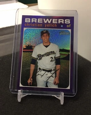 Christian Yelich 2020 Topps Heritage Chrome 174 Miami Marlins Purple Refractor - Image 1 of 2