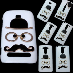 For Various Phones 3D Cute Hat Eye Mustache White Back Hard Skin Case Cover - Picture 1 of 11