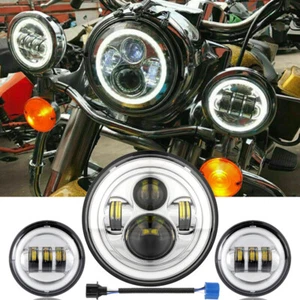 7" LED Headlight 4.5" Fog Passing Lights For Harley Heritage Softail Classic US - Picture 1 of 12