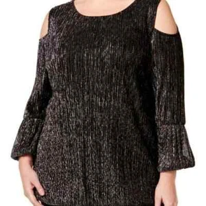 Blusa Alfani plateada metálica hombro frío 0X nueva con etiquetas - Imagen 1 de 5