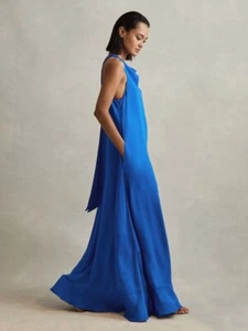 REISS Dina Tie Neck Column Maxi Dress in Cobalt Blue - Picture 1 of 7