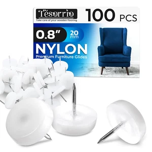 100 Pcs Nail-In Chair Leg Floor Protectors – 0.8X0.7 Nylon Chair Sliders for Woo - Picture 1 of 12