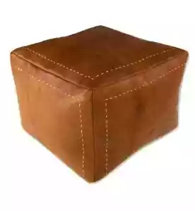 Leather Footstool Moroccan Pouffe Ottoman Boho Genuine Unstuffed 20'' Aamazing - Picture 1 of 3