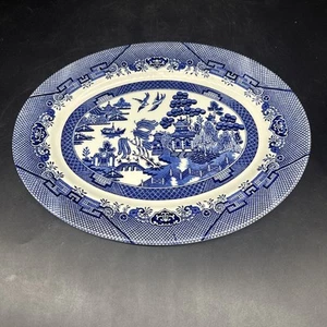 Churchill Blue Willow piatto da portata ovale 14 pollici Staffordshire Inghilterra - Foto 1 di 8