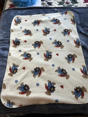 VTG Welcome World BJT Blue Jean Teddy Bear Fleece Baby Blanket Hearts 30x40 - Image 1 of 4