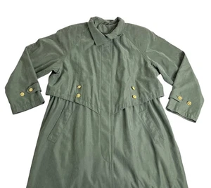 Vintage Fleet Street Trench Womens 16 Green Military Raincoat Cape Overlay 90s - Picture 1 of 23