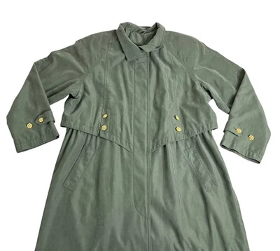 Vintage Fleet Street Trench Womens 16 Green Military Raincoat Cape Overlay 90s - Image 1 of 4
