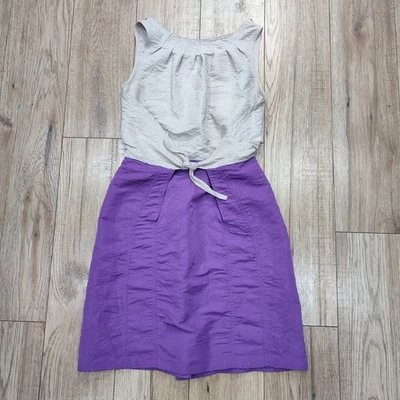 Richard Chai Grey & Purple Dress Tie Waist Seamed Pleated • 6 8 - Image 1 of 4