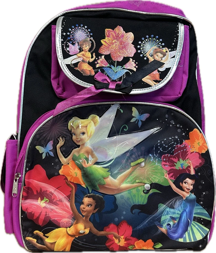 Mochila Grande - Disney - Campanilla - Grupo Niñas Flores Negras 16" Bolso Escolar Foto 1 de 4