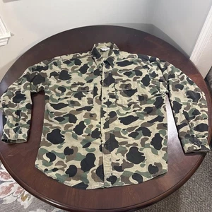 Camicia vintage cinque fratelli pelle di rana mimetica camoscio uomo XL bottoni manica lunga USA - Foto 1 di 12